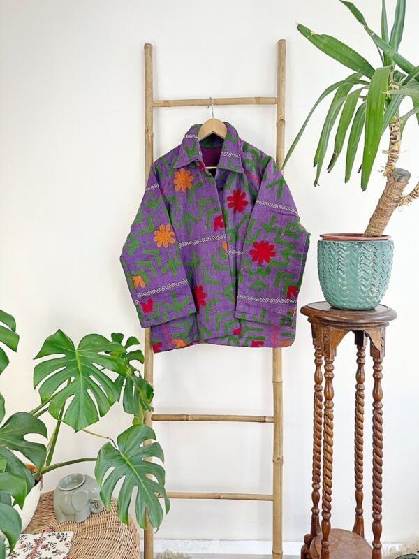 Suzani Hand Embroidered Vintage Kantha Short Bolero Jacket | Boho Freespirit Quirky | Luxury Special Gift | Purple Red Green