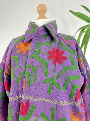 Suzani Hand Embroidered Vintage Kantha Short Bolero Jacket | Boho Freespirit Quirky | Luxury Special Gift | Purple Red Green - Image 3