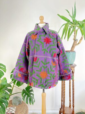 Suzani Hand Embroidered Vintage Kantha Short Bolero Jacket | Boho Freespirit Quirky | Luxury Special Gift | Purple Red Green - Image 5