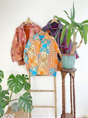 Suzani Hand Embroidered Vintage Kantha Short Bolero Jacket | Boho Freespirit Quirky | Luxury Special Gift | Purple Red Green - Image 6