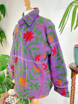 Suzani Hand Embroidered Vintage Kantha Short Bolero Jacket | Boho Freespirit Quirky | Luxury Special Gift | Purple Red Green - Image 7