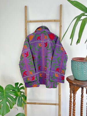 Suzani Hand Embroidered Vintage Kantha Short Bolero Jacket | Boho Freespirit Quirky | Luxury Special Gift | Purple Red Green - Image 8