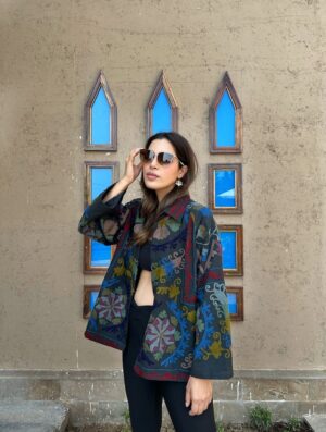 Suzani Hand Embroidered Unisex Bolero Short Artist Jacket Spring Boho Festival Yatch Special Love Gift | Quirky Black Muted Hues - Image 3