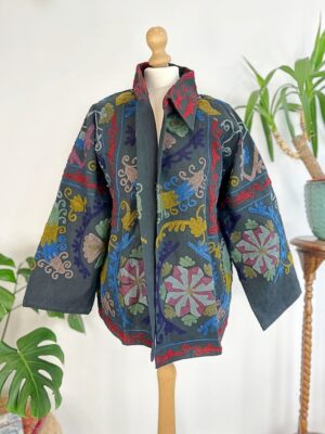 Suzani Hand Embroidered Unisex Bolero Short Artist Jacket Spring Boho Festival Yatch Special Love Gift | Quirky Black Muted Hues - Image 6