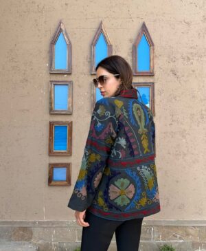 Suzani Hand Embroidered Unisex Bolero Short Artist Jacket Spring Boho Festival Yatch Special Love Gift | Quirky Black Muted Hues - Image 7