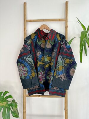 Suzani Hand Embroidered Unisex Bolero Short Artist Jacket Spring Boho Festival Yatch Special Love Gift | Quirky Black Muted Hues - Image 8