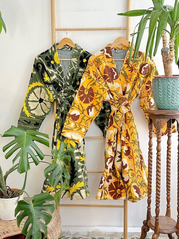 Velvet Suzani ArtisanHand Embroidered Long Jacket | Spring Elegant Boho Gypsy | Luxury Special Gift | Mustard Yellow Olive Rust Cream Bloom
