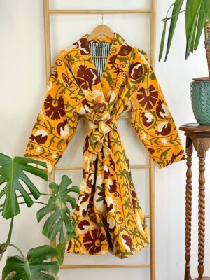 Velvet Suzani ArtisanHand Embroidered Long Jacket | Spring Elegant Boho Gypsy | Luxury Special Gift | Mustard Yellow Olive Rust Cream Bloom - Image 2