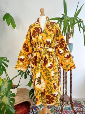 Velvet Suzani ArtisanHand Embroidered Long Jacket | Spring Elegant Boho Gypsy | Luxury Special Gift | Mustard Yellow Olive Rust Cream Bloom - Image 8