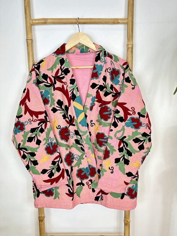 Suzani Hand Embroidered Short Bolero Front Tie Cotton Jacket | Spring Festival Coat Boho Crewel | Love Special Gift | Rose Apricot Peach