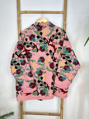 Suzani Hand Embroidered Short Bolero Front Tie Cotton Jacket | Spring Festival Coat Boho Crewel | Love Special Gift | Rose Apricot Peach - Image 2
