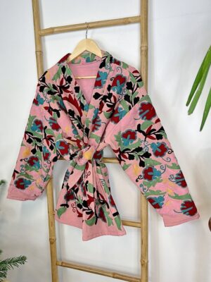 Suzani Hand Embroidered Short Bolero Front Tie Cotton Jacket | Spring Festival Coat Boho Crewel | Love Special Gift | Rose Apricot Peach - Image 4