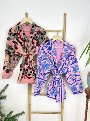 Suzani Hand Embroidered Short Bolero Front Tie Cotton Jacket | Spring Festival Coat Boho Crewel | Love Special Gift | Rose Apricot Peach - Image 5