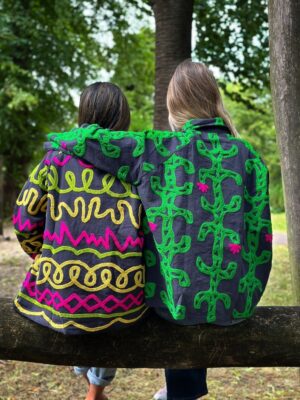 Suzani Hand Embroidered Unisex Bolero Short Artist Jacket Spring Boho Festival Special Love Gift | Quirky Black Green Pink Cactus Love Motif - Image 3