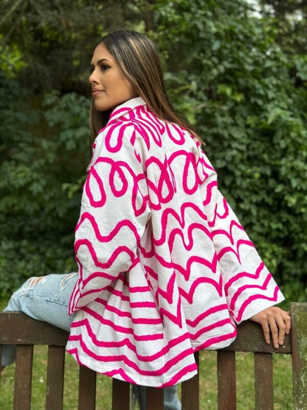 Suzani Hand Embroidered Unisex Bolero Short Artist Jacket Spring Boho Festival Yatch Special Love Gift | Quirky White Hot Pink Heartbeat