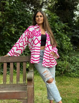 Suzani Hand Embroidered Unisex Bolero Short Artist Jacket Spring Boho Festival Yatch Special Love Gift | Quirky White Hot Pink Heartbeat - Image 2