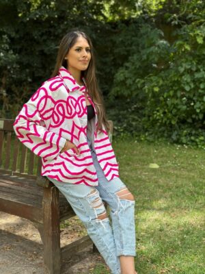 Suzani Hand Embroidered Unisex Bolero Short Artist Jacket Spring Boho Festival Yatch Special Love Gift | Quirky White Hot Pink Heartbeat - Image 4