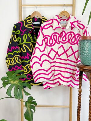 Suzani Hand Embroidered Unisex Bolero Short Artist Jacket Spring Boho Festival Yatch Special Love Gift | Quirky White Hot Pink Heartbeat - Image 8
