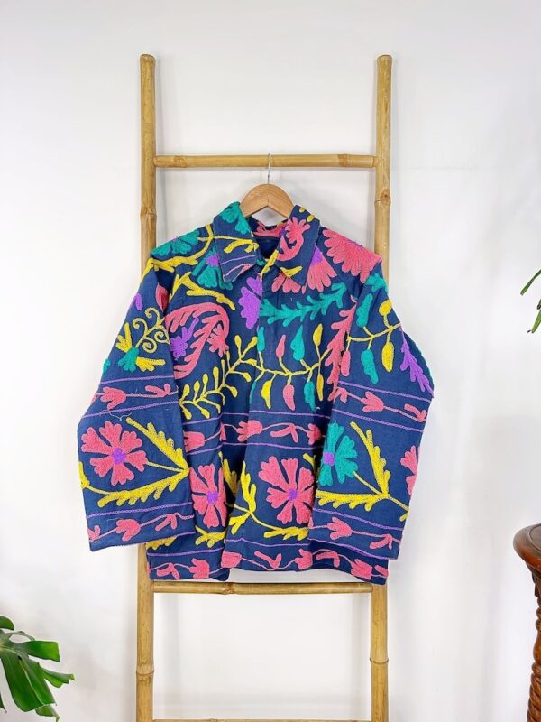 Suzani Hand Embroidered Unisex Bolero Short Jacket Spring Boho Kashmir Crewel Special Love Gift | Quirky Blue Peach Aqua Yellow Festival