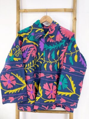 Suzani Hand Embroidered Unisex Bolero Short Jacket Spring Boho Kashmir Crewel Special Love Gift | Quirky Blue Peach Aqua Yellow Festival - Image 2
