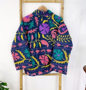 Suzani Hand Embroidered Unisex Bolero Short Jacket Spring Boho Kashmir Crewel Special Love Gift | Quirky Blue Peach Aqua Yellow Festival - Image 4