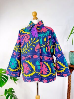 Suzani Hand Embroidered Unisex Bolero Short Jacket Spring Boho Kashmir Crewel Special Love Gift | Quirky Blue Peach Aqua Yellow Festival - Image 5