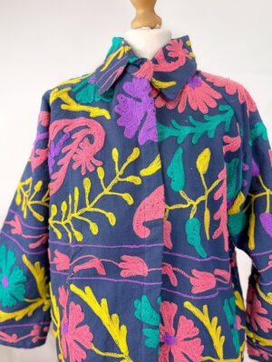 Suzani Hand Embroidered Unisex Bolero Short Jacket Spring Boho Kashmir Crewel Special Love Gift | Quirky Blue Peach Aqua Yellow Festival - Image 6