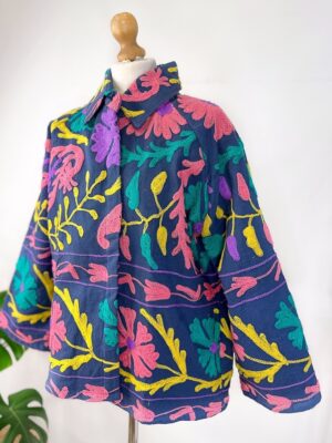 Suzani Hand Embroidered Unisex Bolero Short Jacket Spring Boho Kashmir Crewel Special Love Gift | Quirky Blue Peach Aqua Yellow Festival - Image 7