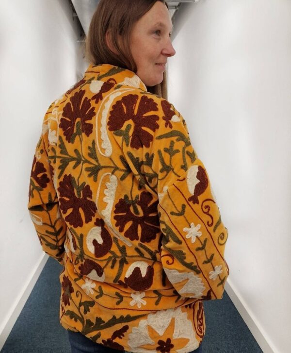 Velvet Suzani ArtisanHand Embroidered Short Jacket | Autumn Winter Boho Gypsy | Luxury Special Gift | Orange Maroon Olive Cream Bloom