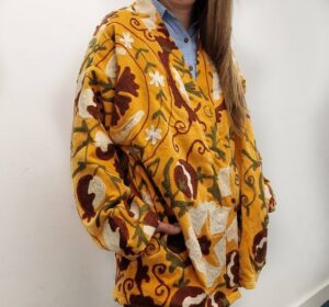 Velvet Suzani ArtisanHand Embroidered Short Jacket | Autumn Winter Boho Gypsy | Luxury Special Gift | Orange Maroon Olive Cream Bloom - Image 2