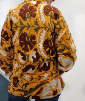 Velvet Suzani ArtisanHand Embroidered Short Jacket | Autumn Winter Boho Gypsy | Luxury Special Gift | Orange Maroon Olive Cream Bloom - Image 3