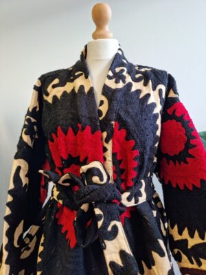 Suzani Hand Embroidered Short Jacket | Autumn Winter Boho Uzbek Kashmir Crewel | Christmas Special Gift | Classic Elegant Beige Black Red | - Image 6