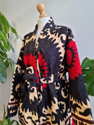 Suzani Hand Embroidered Short Jacket | Autumn Winter Boho Uzbek Kashmir Crewel | Christmas Special Gift | Classic Elegant Beige Black Red | - Image 7