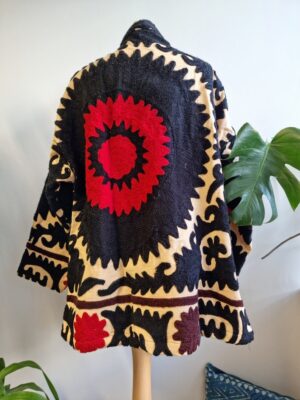 Suzani Hand Embroidered Short Jacket | Autumn Winter Boho Uzbek Kashmir Crewel | Christmas Special Gift | Classic Elegant Beige Black Red | - Image 8