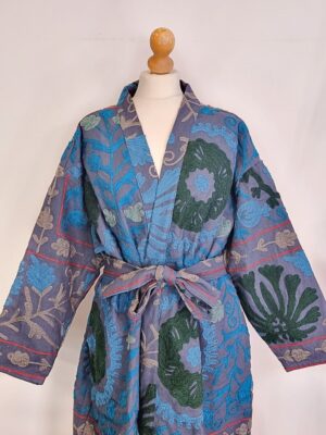 Suzani Hand Embroidered Long Jacket | Winter Boho Uzbek Kashmir Crewel | Christmas Special Gift | Classic Deep Blue Garden Exotic Romance - Image 5