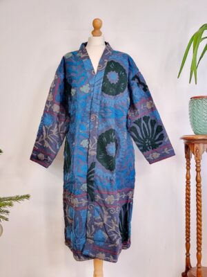 Suzani Hand Embroidered Long Jacket | Winter Boho Uzbek Kashmir Crewel | Christmas Special Gift | Classic Deep Blue Garden Exotic Romance - Image 6