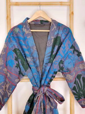 Suzani Hand Embroidered Long Jacket | Winter Boho Uzbek Kashmir Crewel | Christmas Special Gift | Classic Deep Blue Garden Exotic Romance - Image 8