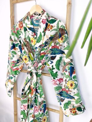 Luxury Velvet House Robe Unisex Kimono Boho Jacket Lined Winter Gift Quirky Monkey Urban White Green Rust Orange | Jungle Christmas Vibe - Image 2