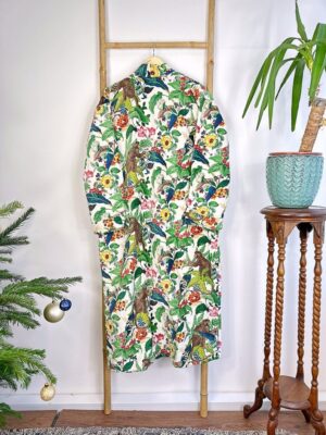 Luxury Velvet House Robe Unisex Kimono Boho Jacket Lined Winter Gift Quirky Monkey Urban White Green Rust Orange | Jungle Christmas Vibe - Image 3