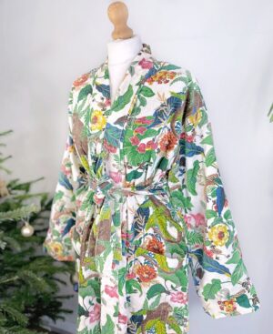 Luxury Velvet House Robe Unisex Kimono Boho Jacket Lined Winter Gift Quirky Monkey Urban White Green Rust Orange | Jungle Christmas Vibe - Image 7
