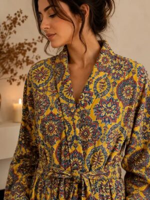 Luxury Velvet House Knee Short Robe Unisex Kimono Boho Jacket Spring Coat | Quirky Autumn Winter Gift Quirky Yellow Geometric