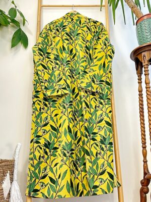 Luxury Velvet House Robe Unisex Kimono Boho Jacket Reversible Indian Silky Lined Autumn Winter Christmas Gift Yellow Green Forest Leaves - Image 6