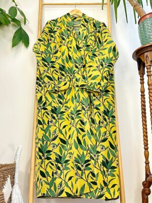 Luxury Velvet House Robe Unisex Kimono Boho Jacket Reversible Indian Silky Lined Autumn Winter Christmas Gift Yellow Green Forest Leaves - Image 7