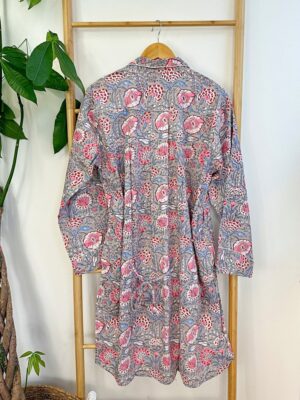 Night Shirt Luxury Soft Cotton Indian Hand Block Spring Pastel Grey White Blue Pink Botanical Floral Lounge Sleepwear Nightdress Girls - Image 3