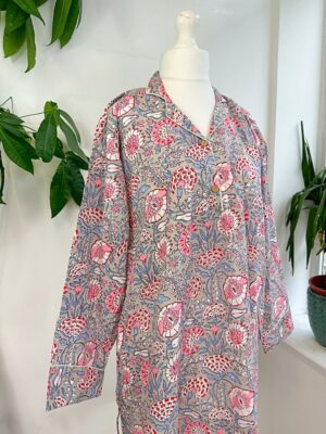 Night Shirt Luxury Soft Cotton Indian Hand Block Spring Pastel Grey White Blue Pink Botanical Floral Lounge Sleepwear Nightdress Girls - Image 5