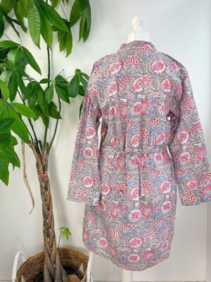 Night Shirt Luxury Soft Cotton Indian Hand Block Spring Pastel Grey White Blue Pink Botanical Floral Lounge Sleepwear Nightdress Girls - Image 6