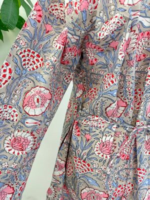 Night Shirt Luxury Soft Cotton Indian Hand Block Spring Pastel Grey White Blue Pink Botanical Floral Lounge Sleepwear Nightdress Girls - Image 7