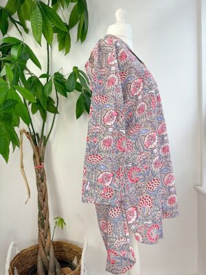 Night Shirt Luxury Soft Cotton Indian Hand Block Spring Pastel Grey White Blue Pink Botanical Floral Lounge Sleepwear Nightdress Girls - Image 9