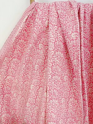 Kantha Stitch Pure Cotton Reversible Bed/Sofa Throw King Size | Handmade HandPrint Dohar White Pink Jaipur Floral Persian Pottery Motifs - Image 3