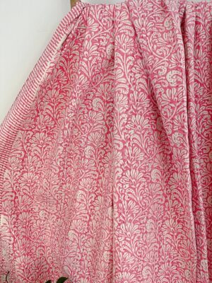 Kantha Stitch Pure Cotton Reversible Bed/Sofa Throw King Size | Handmade HandPrint Dohar White Pink Jaipur Floral Persian Pottery Motifs - Image 4